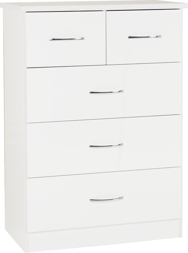 Nevada 3+2 Drawer Chest White Gloss- The Right Buy Store
