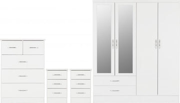 Nevada 4 Door 2 Drawer Mirrored Wardrobe Bedroom Set White Gloss- The Right Buy Store