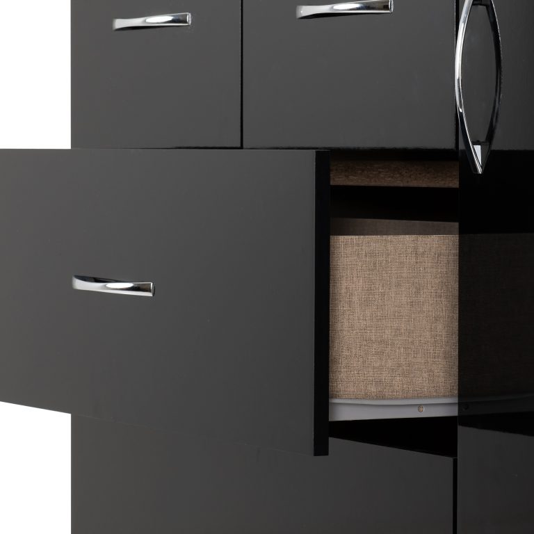 Nevada 5 Drawer Low Wardrobe - Black Gloss