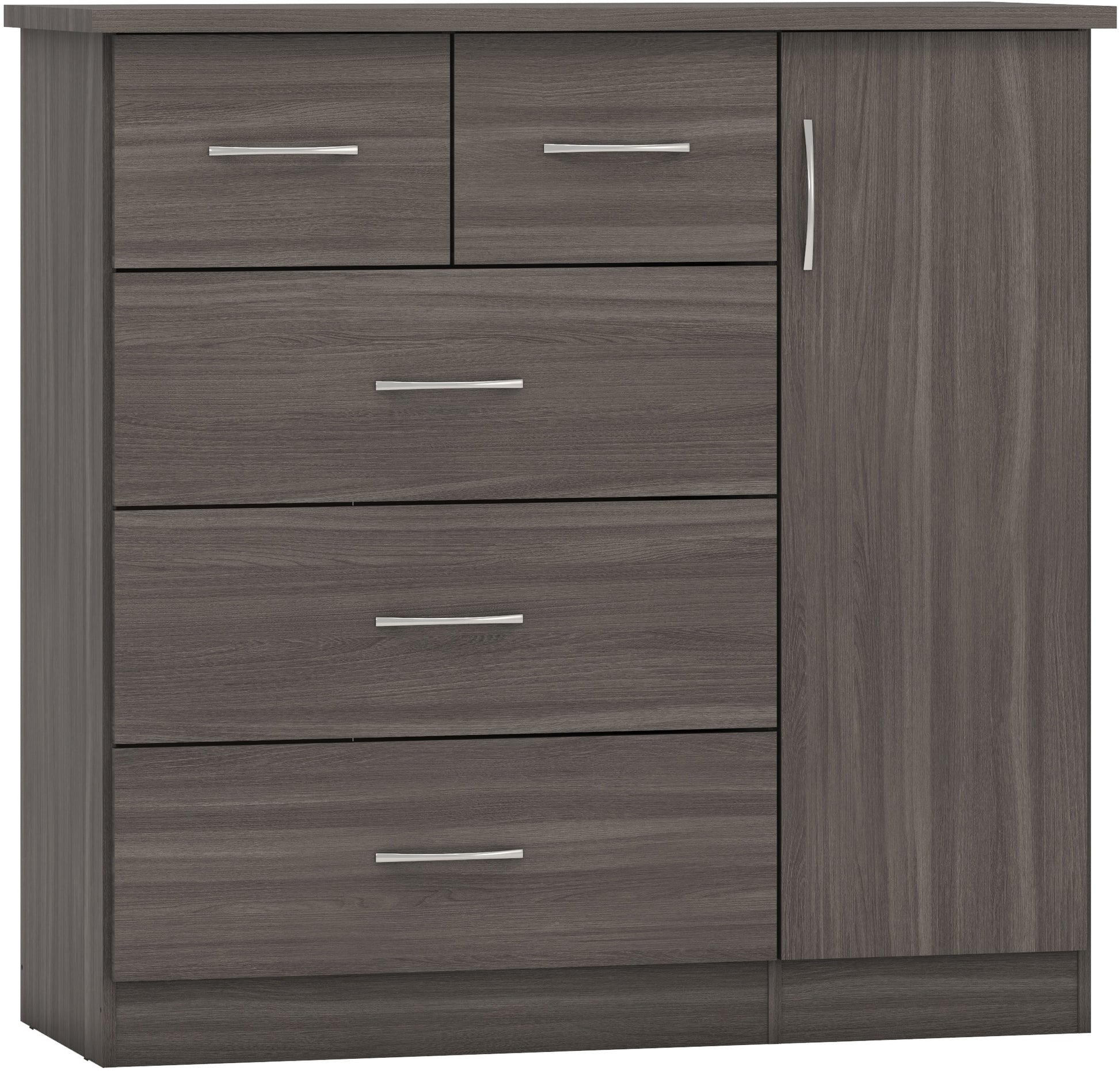 Nevada 5 Drawer Low Wardrobe - Black Wood Grain