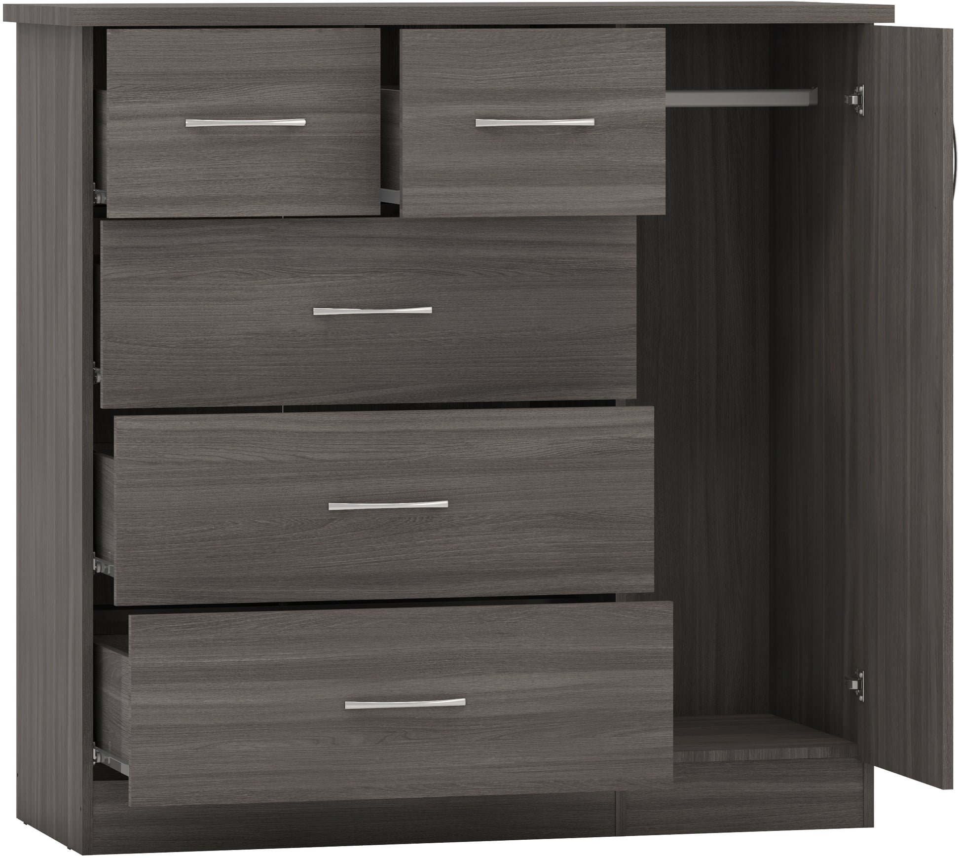 Nevada 5 Drawer Low Wardrobe - Black Wood Grain