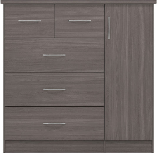 Nevada 5 Drawer Low Wardrobe - Black Wood Grain