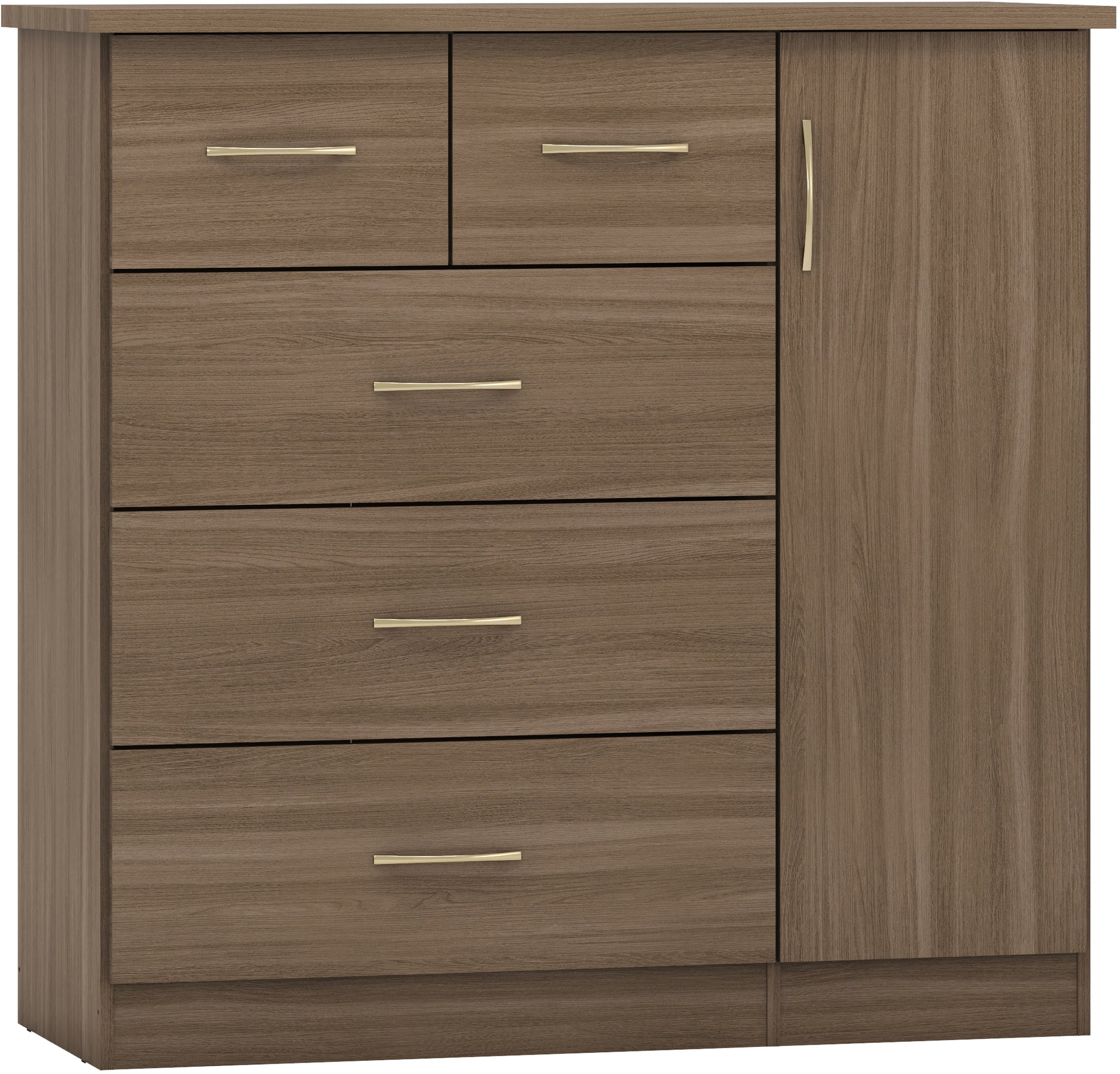 Nevada 5 Drawer Low Wardrobe - Rustic Oak Effect