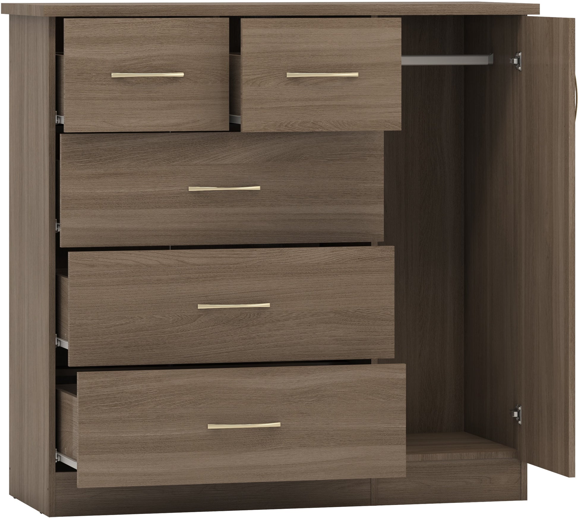 Nevada 5 Drawer Low Wardrobe - Rustic Oak Effect