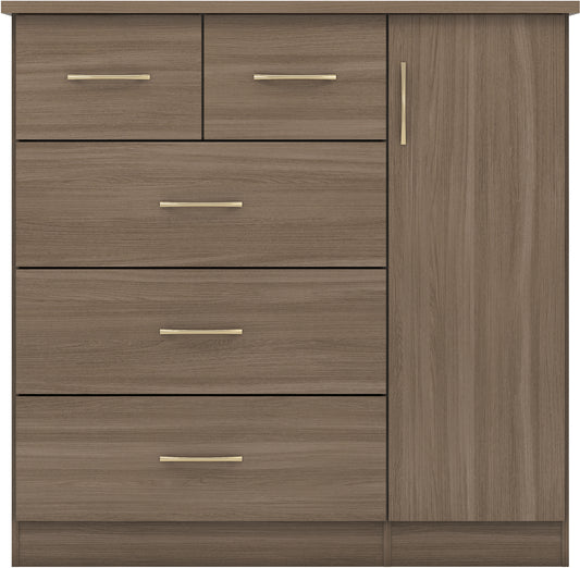 Nevada 5 Drawer Low Wardrobe - Rustic Oak Effect