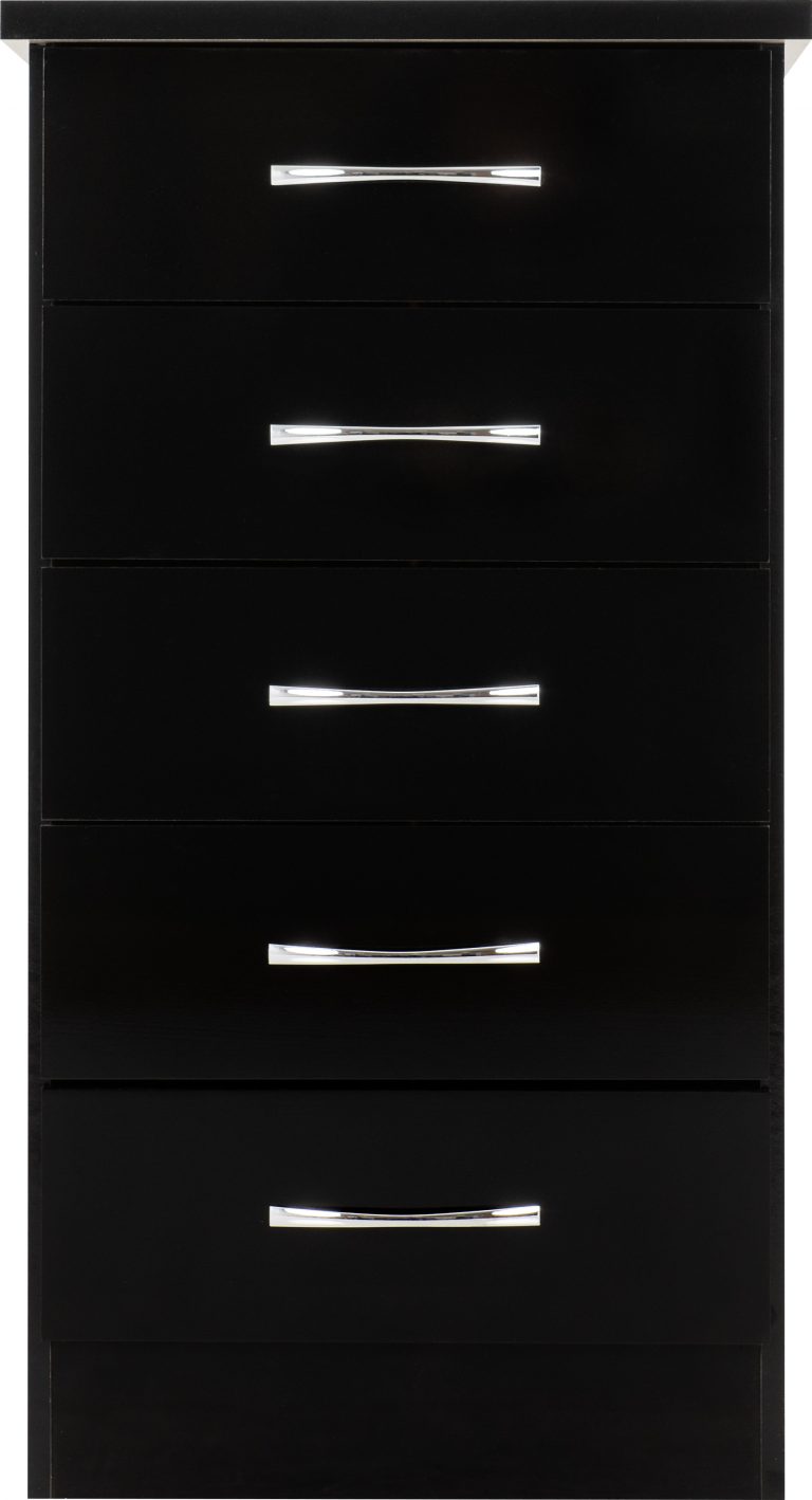 Nevada 5 Drawer Narrow Chest - Black Gloss