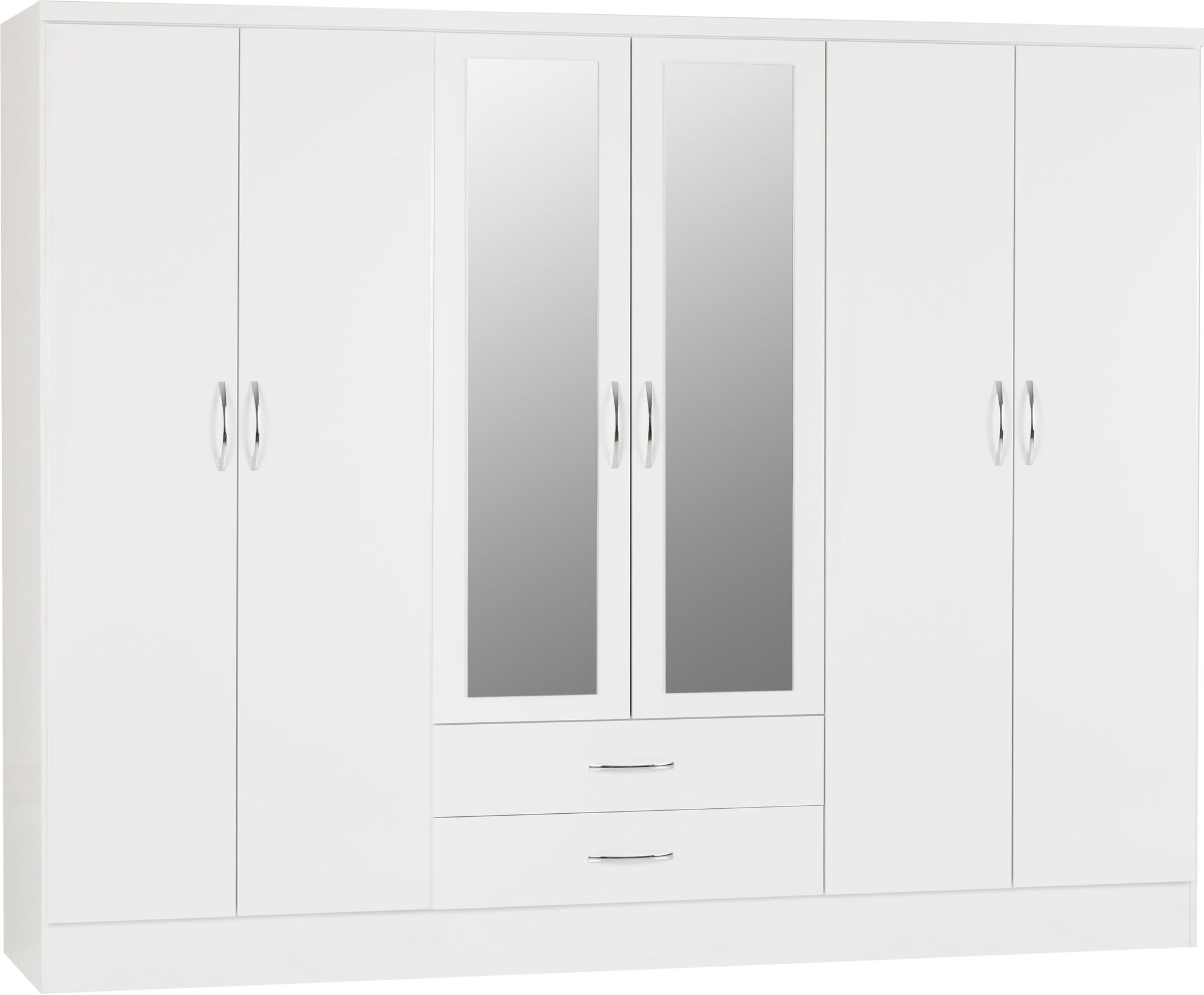 Nevada 6 Door 2 Drawer Mirrored Wardrobe - White Gloss