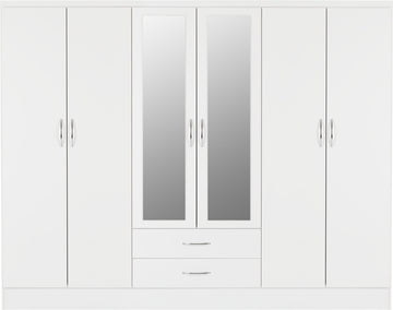 Nevada 6 Door 2 Drawer Mirrored Wardrobe - White Gloss