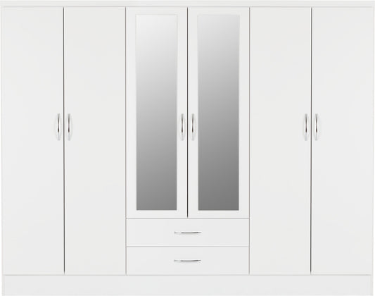 Nevada 6 Door 2 Drawer Mirrored - White Gloss