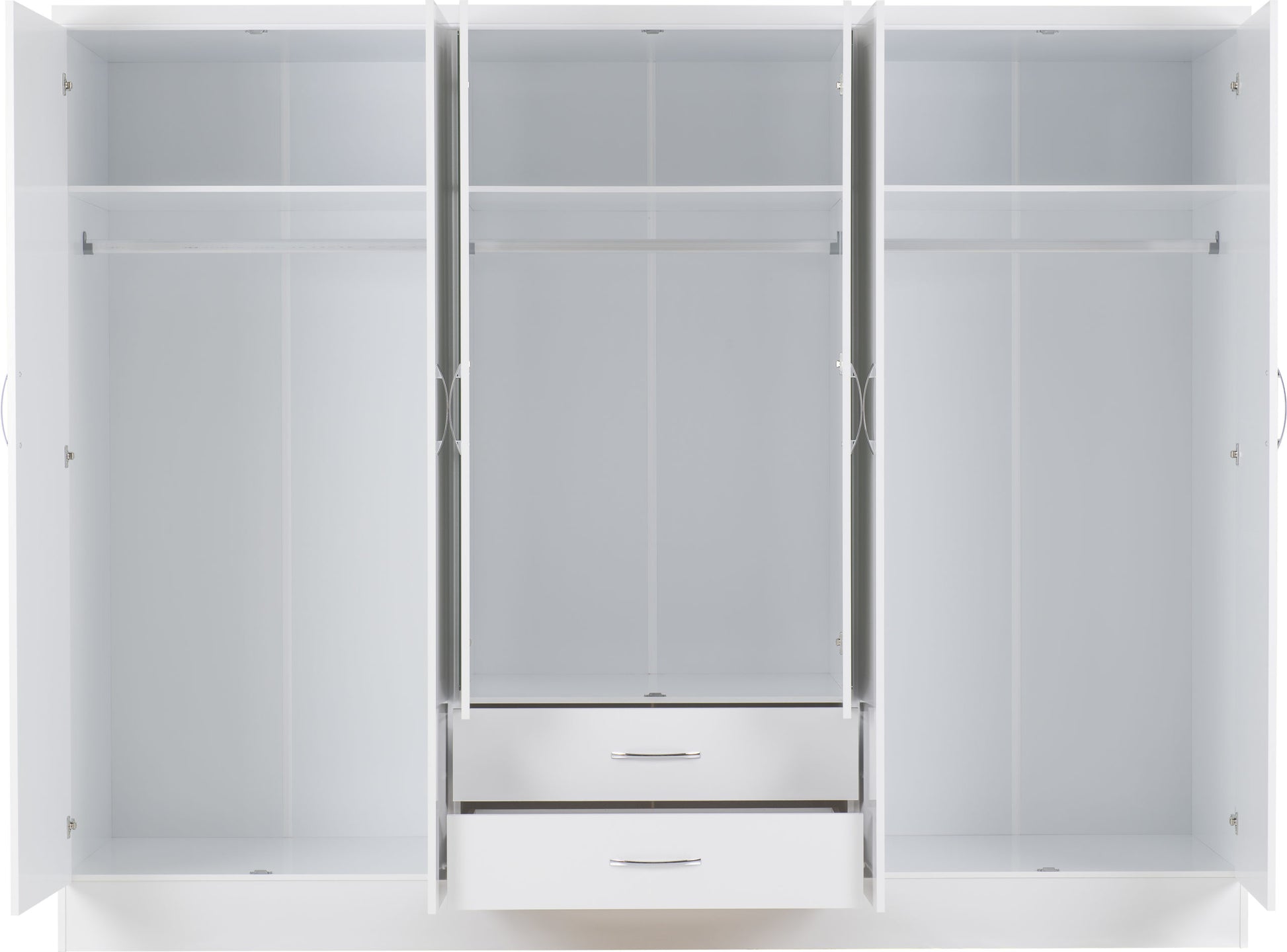 Nevada 6 Door 2 Drawer Mirrored Wardrobe - White Gloss