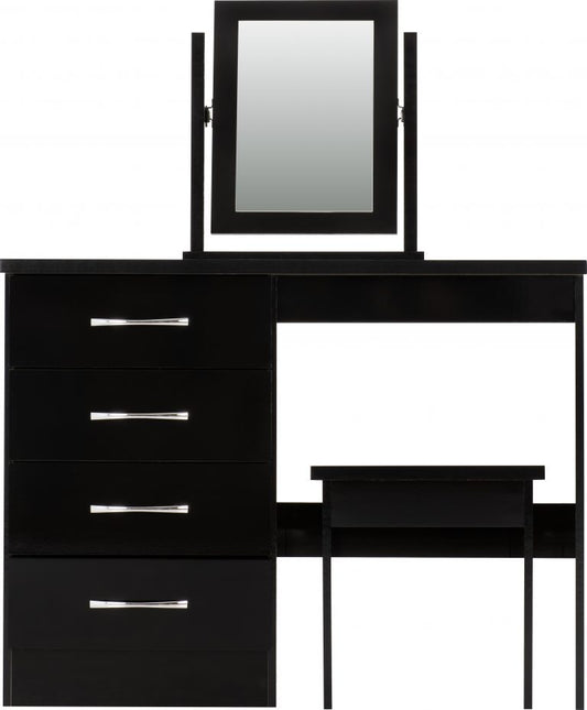 Nevada 4 Drawer Dressing Table Set - Black Gloss