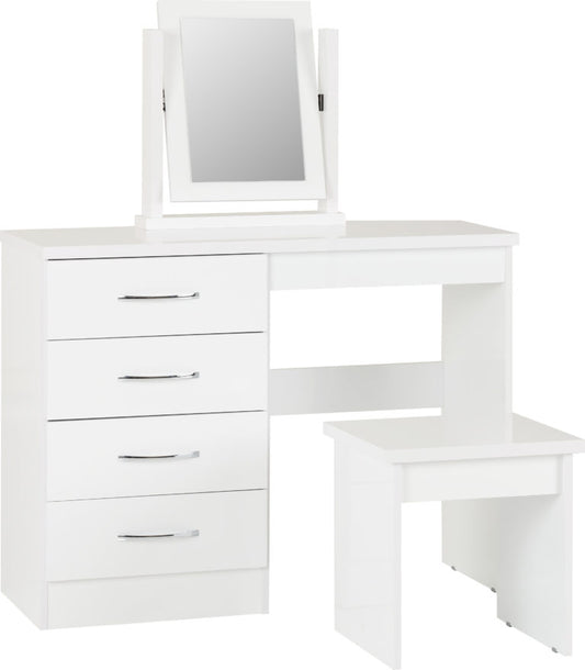 Nevada 4 Drawer Dressing Table Set - White Gloss