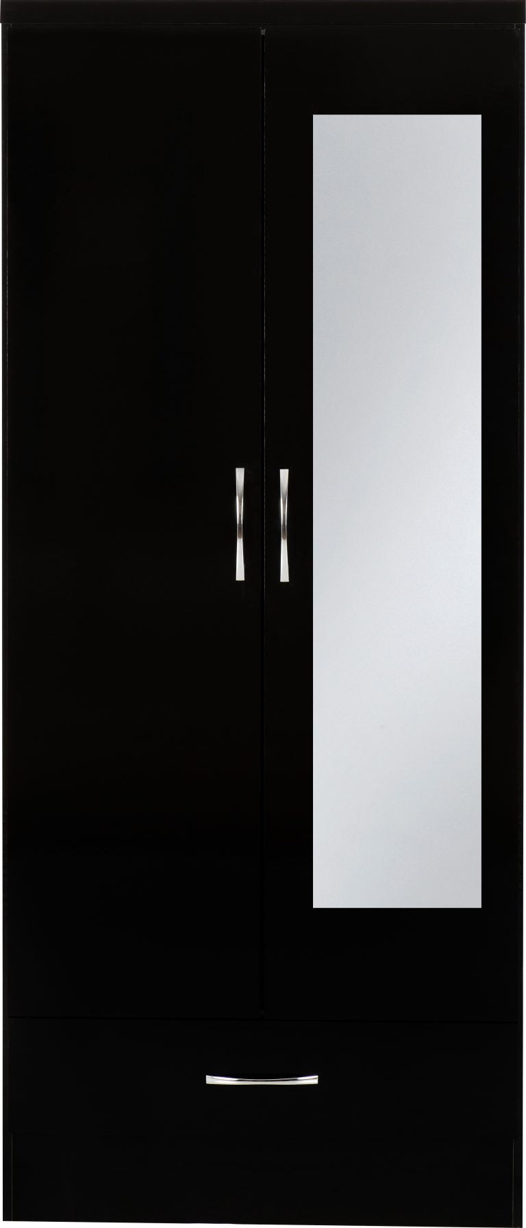 Nevada Mirrored 2 Door 1 Drawer Wardrobe - Black Gloss