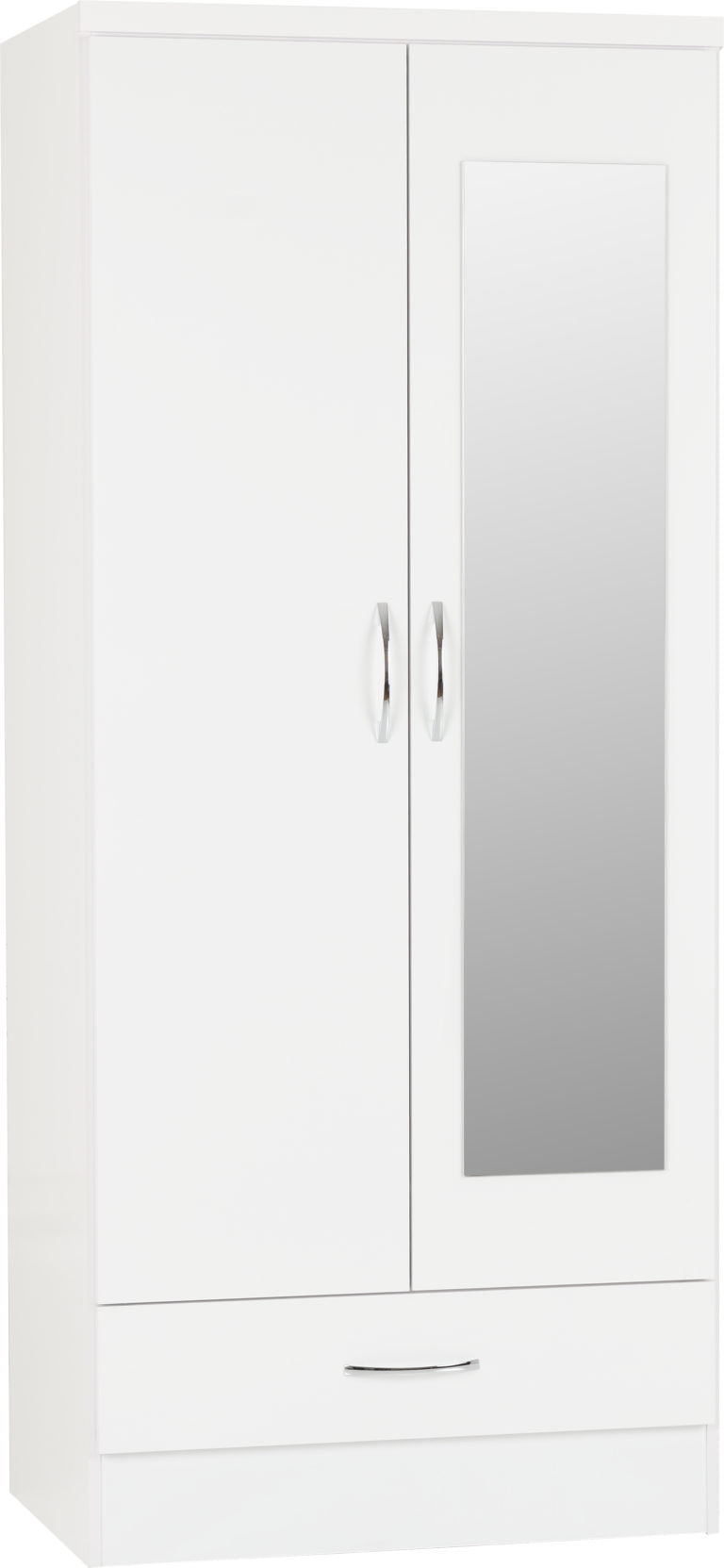 Nevada Mirrored 2 Door 1 Drawer Wardrobe White Gloss- The Right Buy Store