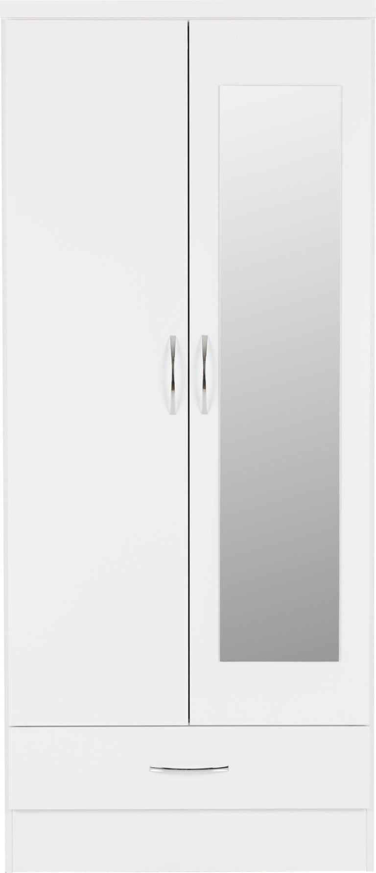 Nevada Mirrored 2 Door 1 Drawer Wardrobe White Gloss- The Right Buy Store