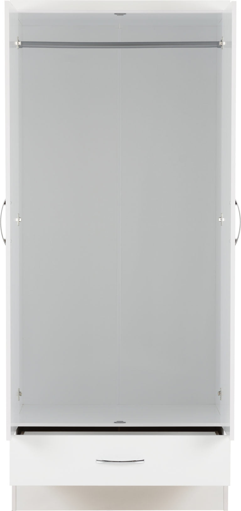 Nevada Mirrored 2 Door 1 Drawer Wardrobe White Gloss- The Right Buy Store