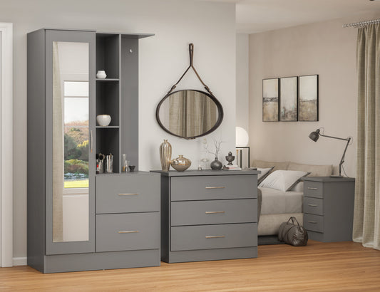 Nevada Mirrored Open Shelf Wardrobe