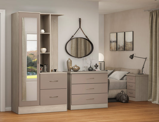 Nevada Mirrored Open Shelf Wardrobe