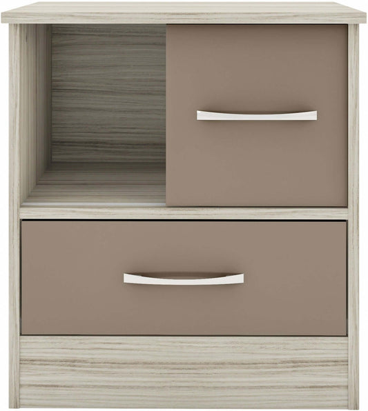 Nevada Sliding Door Bedside  Oyster Gloss/Light Oak Effect Veneer