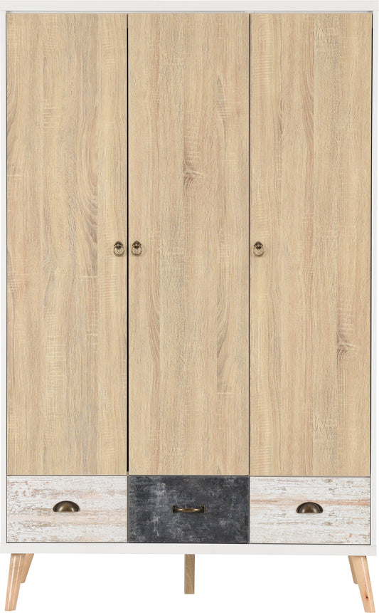 Nordic 3 Door 3 Drawer Wardrobe