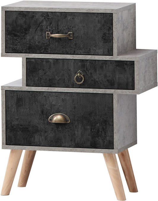 Nordic 3 Drawer Bedside Concrete Effect/Charcoal