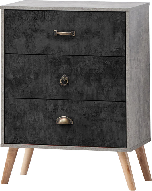 Nordic 3 Drawer Chest Concrete Effect/Charcoal