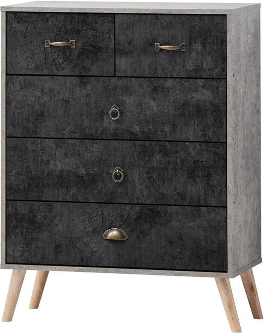 Nordic 3+2 Drawer Chest Concrete Effect/Charcoal