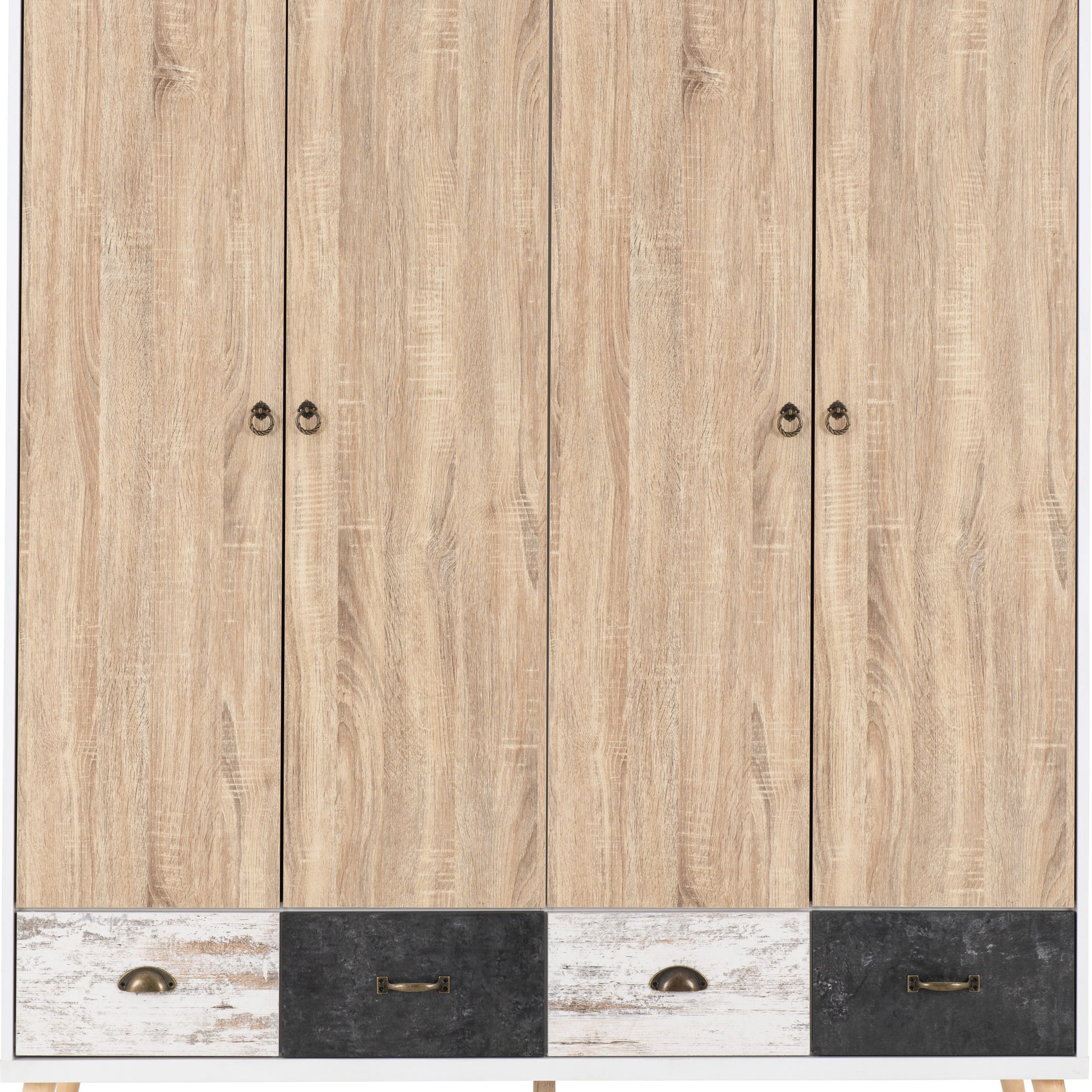 Nordic 4 Door 4 Drawer Wardrobe White/Distressed Effect