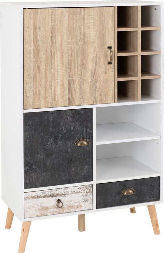 Nordic Wine Cabinet White/Distressed Effect