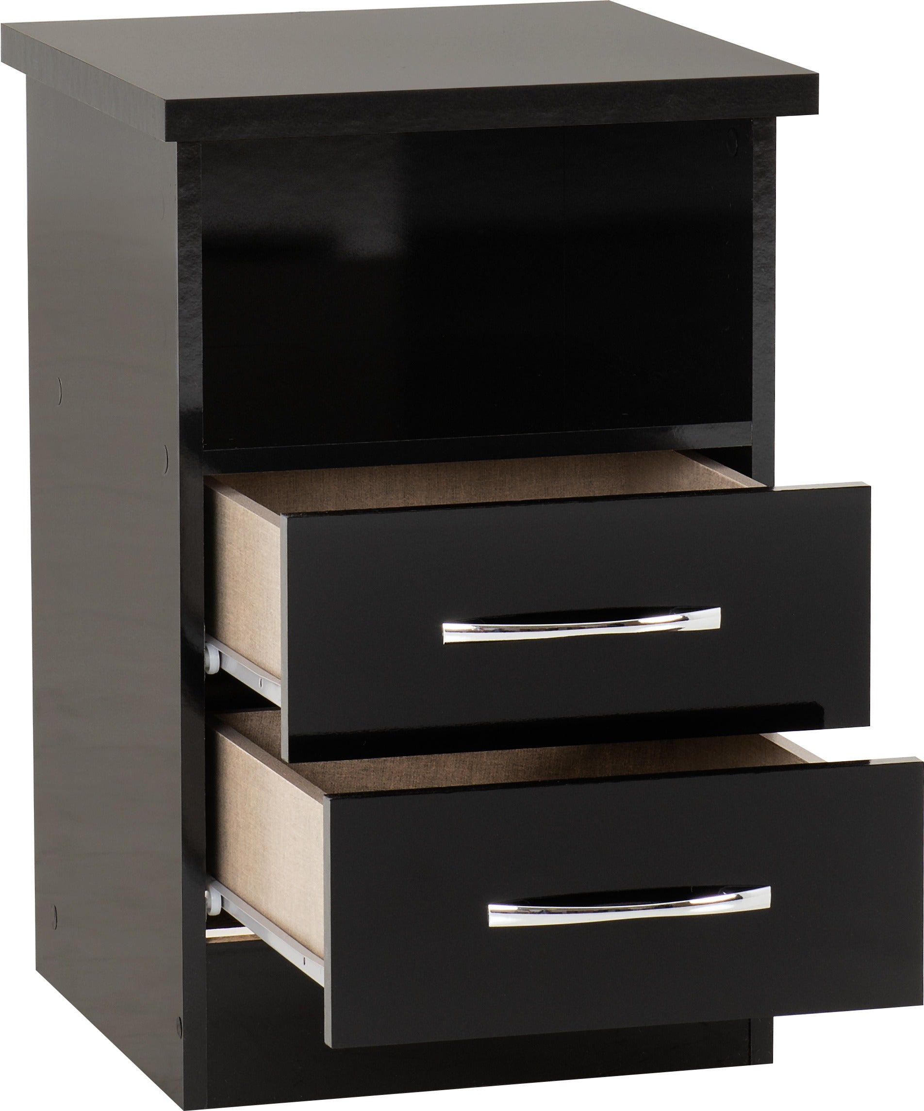 Nevada 2 Drawer Bedside Black Gloss