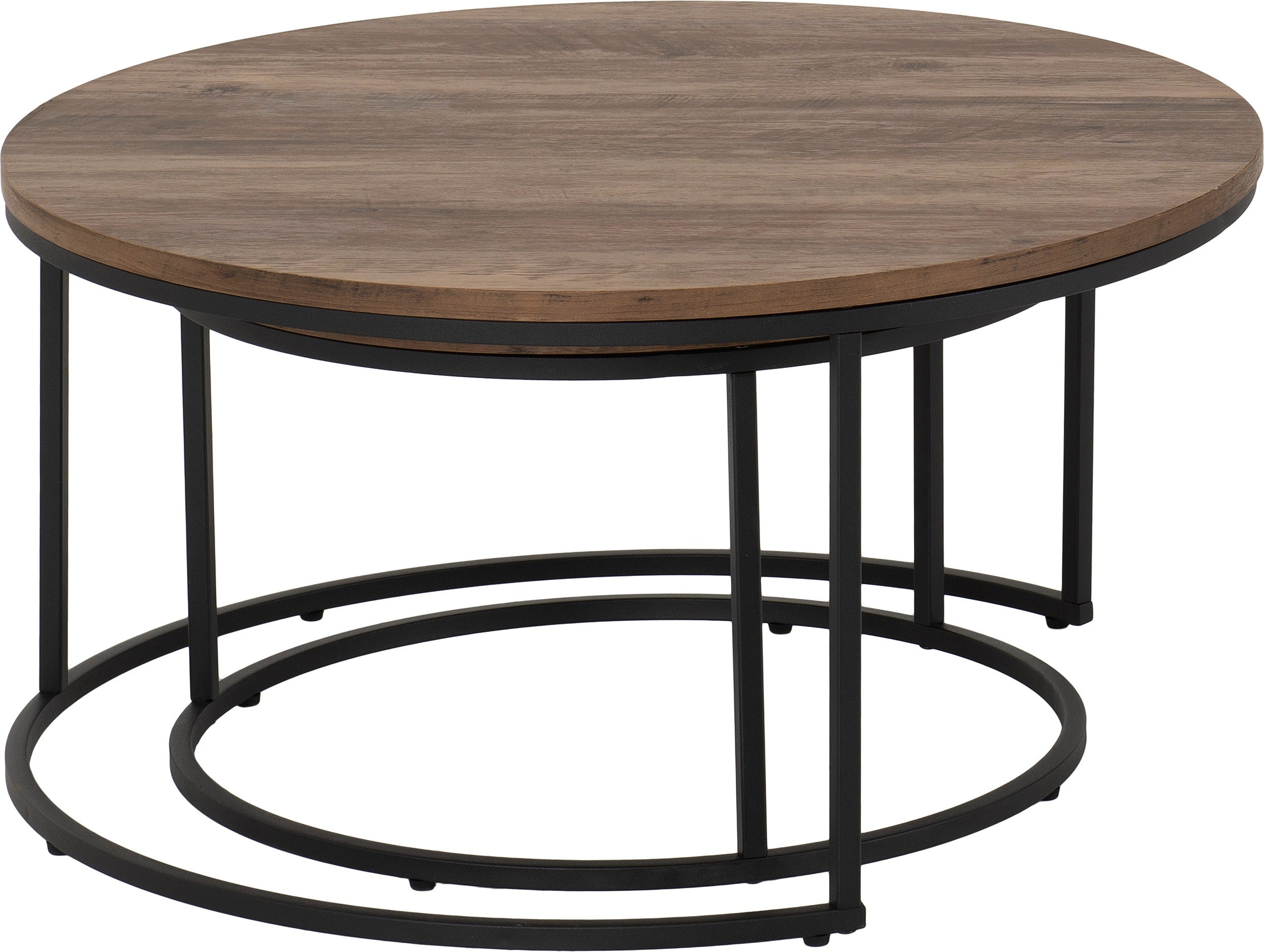 Quebec Round Coffee Table Set - Medium Oak Effect/Black – The Right Buy ...