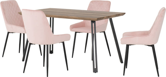 Quebec Straight Edge Dining Set with Avery Chairs Medium Oak Effect/Black/Baby Pink Velvet