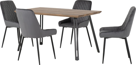 Quebec Straight Edge Dining Set with Avery Chairs Medium Oak Effect/Black/Grey Velvet