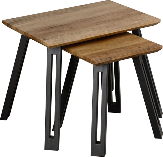 Quebec Straight Edge Nest of Tables Medium Oak Effect/Black