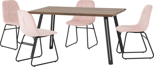 Quebec Straight Edge Dining Set with Lukas Chairs - Oak Effect/Black/Baby Pink Velvet