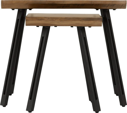 Quebec Wave Edge Nest of Tables Medium Oak Effect/Black