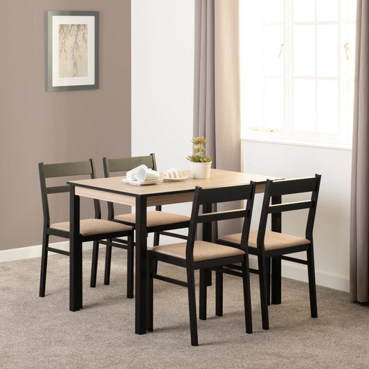 Radley Dining Set - Black/Oak Effect/Oat Fabric