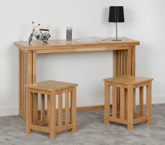 Richmond Foldaway Dining Set (2 Stools) Oak Varnish