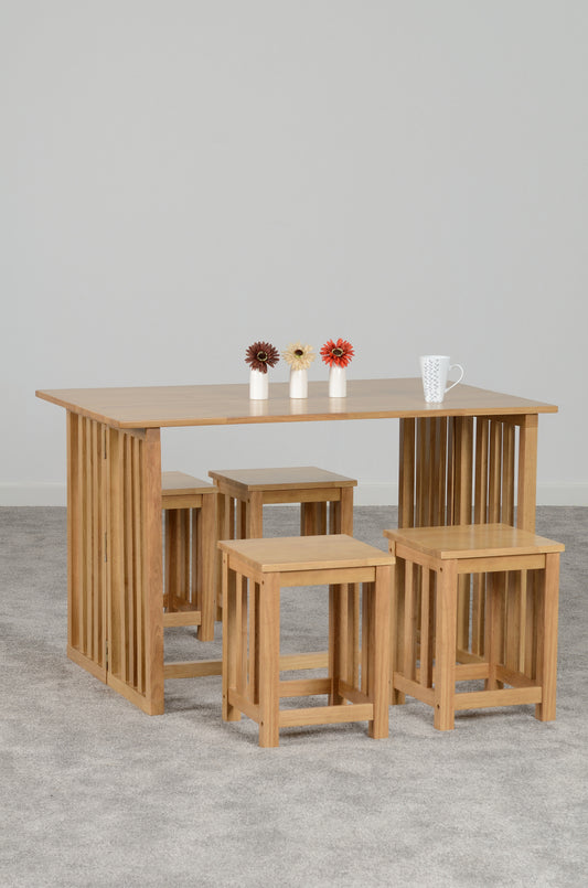Richmond Foldaway Dining Set (4 Stools) - Oak Varnish