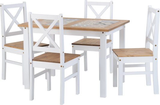 Salvador 1+4 Tile Top Dining Set White/Distressed Waxed Pine