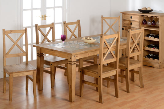 Salvador 1+6 Tile Top Dining Set Distressed Waxed Pine