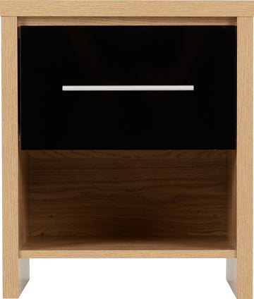 Seville 1 Drawer Bedside Cabinet - Black High Gloss/Light Oak Effect Veneer