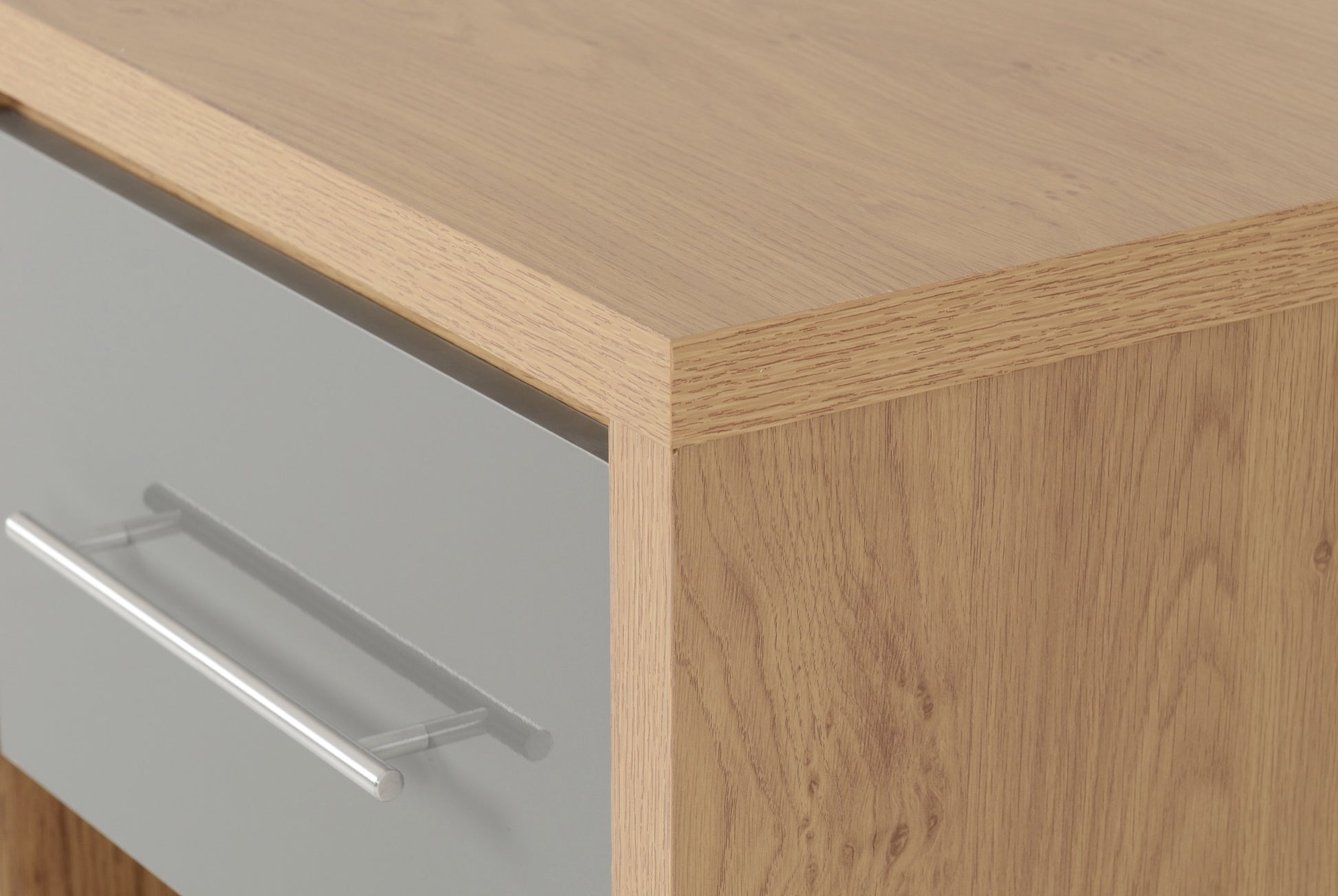 Seville 1 Drawer Bedside Cabinet - Grey High Gloss/Light Oak Effect Veneer