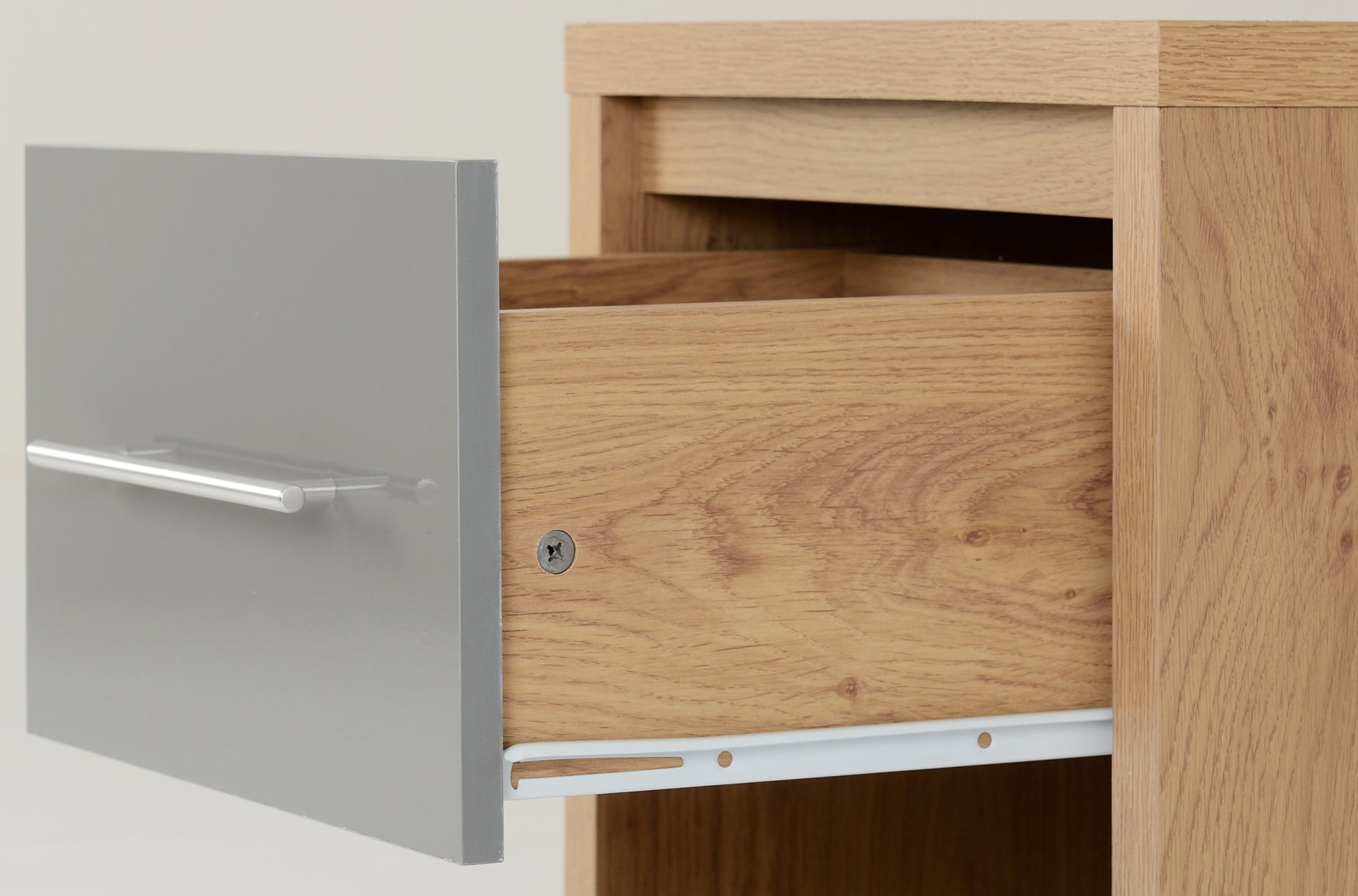 Seville 1 Drawer Bedside Cabinet - Grey High Gloss/Light Oak Effect Veneer
