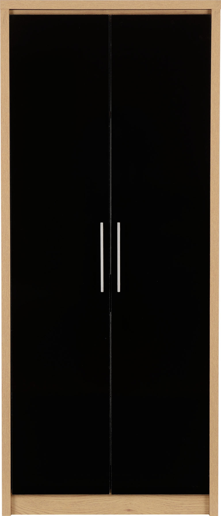 Seville 2 Door Wardrobe - Black High Gloss/Light Oak Effect Veneer