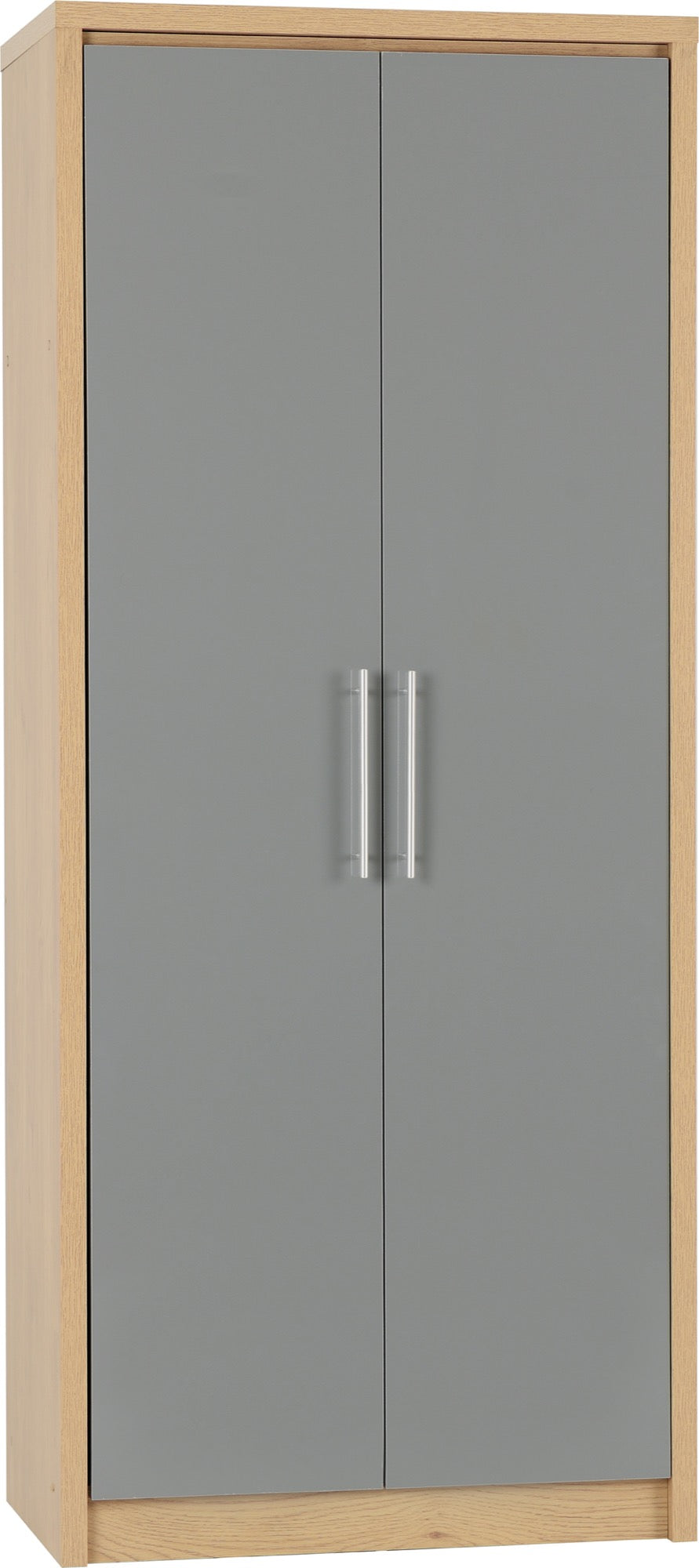 Seville 2 Door Wardrobe - Grey High Gloss/Light Oak Effect Veneer
