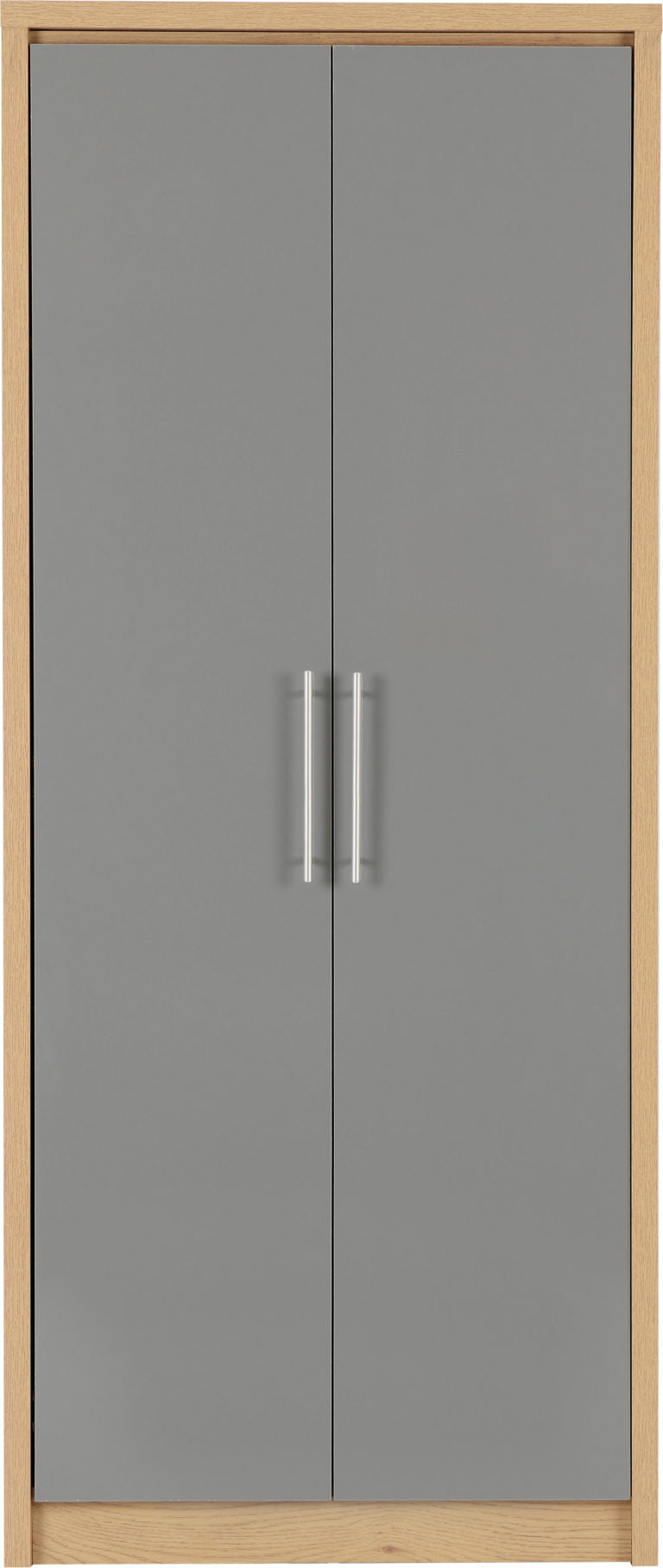 Seville 2 Door Wardrobe - Grey High Gloss/Light Oak Effect Veneer