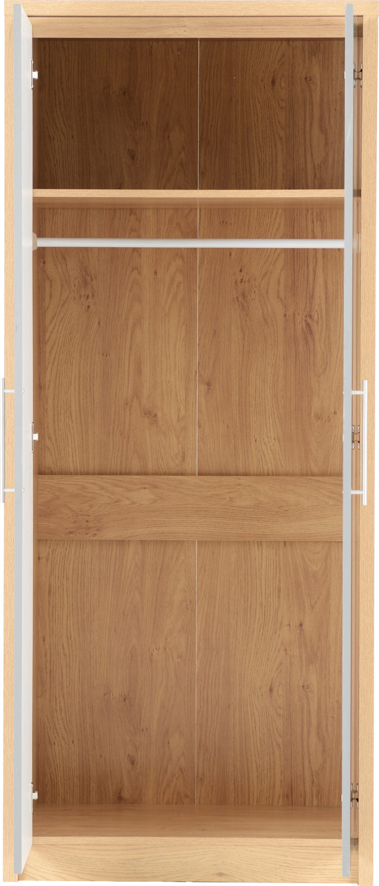 Seville 2 Door Wardrobe - Grey High Gloss/Light Oak Effect Veneer