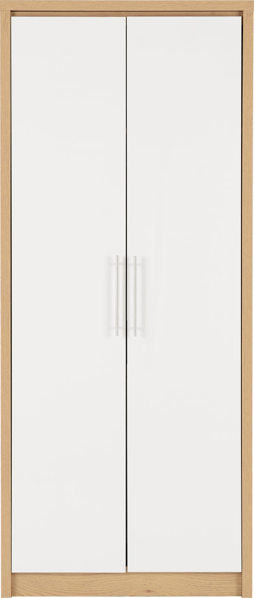 Seville 2 Door Wardrobe - White High Gloss/Light Oak Effect Veneer