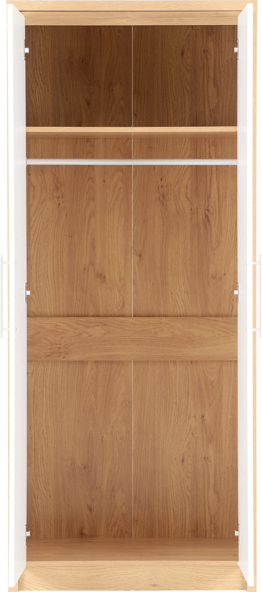 Seville 2 Door Wardrobe - White High Gloss/Light Oak Effect Veneer